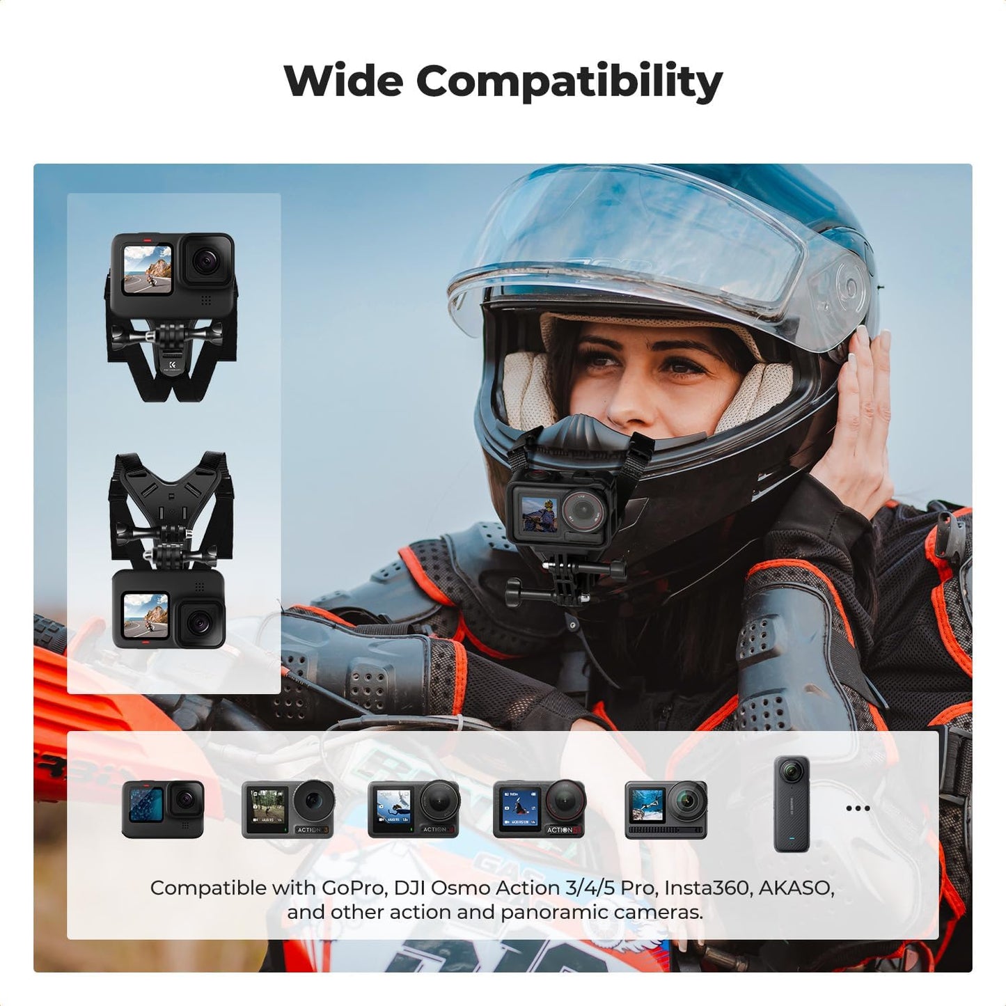 K&F CONCEPT Action Camera Motorcycle Dirt Bike Helmet Chin Strap Mount | Helmet Holder Mounting Attachment Compatible With GoPro Hero 13/12/11/10/9/8/DJI Osmo Action 5Pro/6/4/3/Insta360 X5/X4, TW05