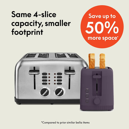 bella 2 Slice Slim Toaster, Fits-anywhere™ Kitchenware, 6 Setting Shade Control with Reheat & Cancel Buttons, Fits sourdough, 10” Long Slot, Anti Jam & Auto Shutoff, 900 Watt, Oatmilk