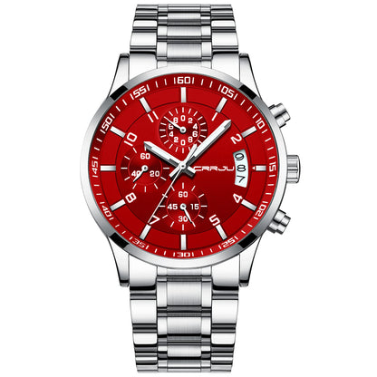 CRRJU Men's Fashion Stainless Steel Watches Date Waterproof Chronograph Wristwatches,Black Steel Band Waterproof Quartz Watch for Men