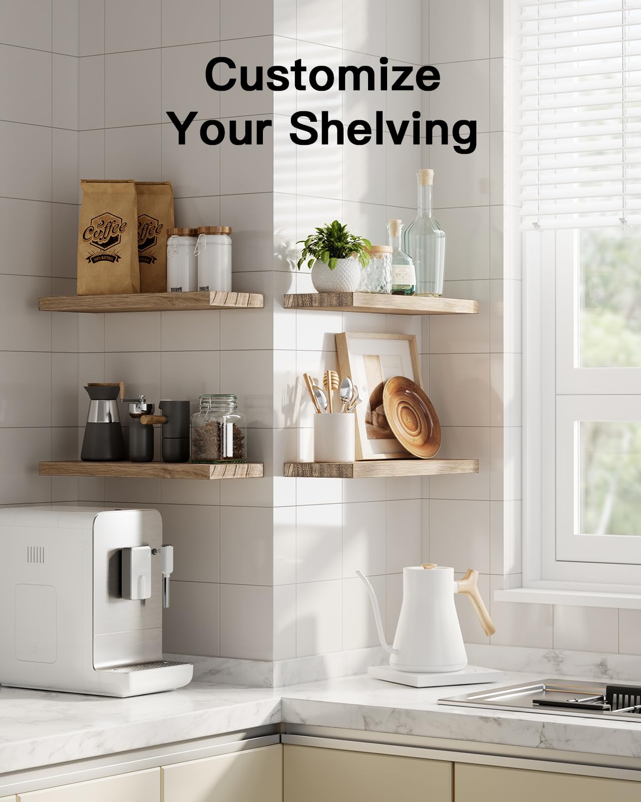 AMADA HOMEFURNISHING Floating Shelves, Paulownia Wood Wall Shelves for Bathroom/Living Room/Bedroom/Kitchen/Home Office, Natural Wood Floating Shelf for Home Storage & Organization, Set of 4, AMFS40BN