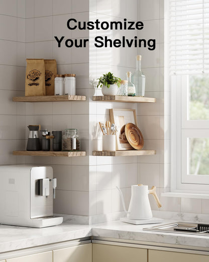 AMADA HOMEFURNISHING Floating Shelves, Paulownia Wood Wall Shelves for Bathroom/Living Room/Bedroom/Kitchen/Home Office, Natural Wood Floating Shelf for Home Storage & Organization, Set of 4, AMFS40BN
