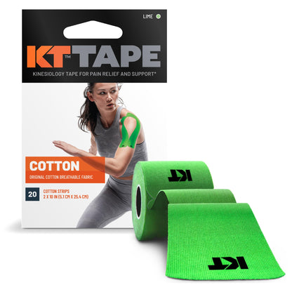 KT Tape, Original Cotton, Elastic Kinesiology Tape, Everyday Muscle and Joint Support, Daily Pain Relief, 20 Count, 10” Precut Strips, Black