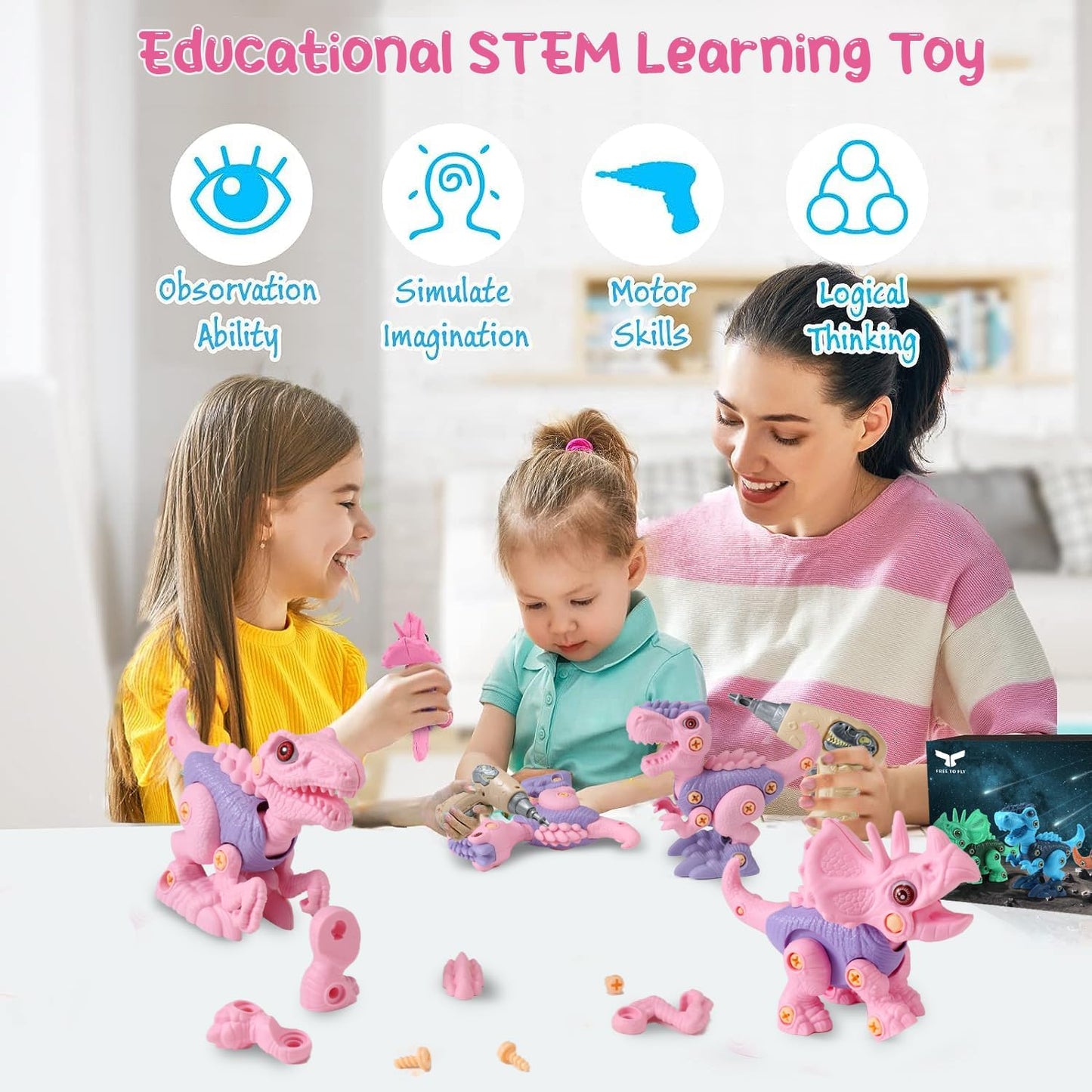 Dinosaur STEM Toys for Kids 3-5, Take Apart Dinosaur Toys with Electric Drill, Educational Building Toy & Construction Set, DIY Christmas Birthday Gifts for 3 4 5 6 7 8 Years Old Boys and Girls