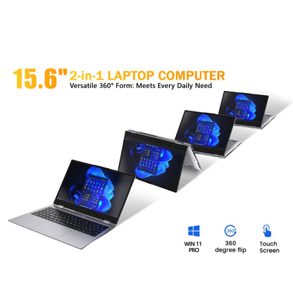 15.6" Yoga 2-in-1 Touchscreen Laptop Computer, AMD A9 Processor up to 3.2GHz, 8GB RAM 256GB SSD, Convertible Notebook with IPS FHD Display, USB-C, WiFi, Win11 Laptop for Work, Study & Home