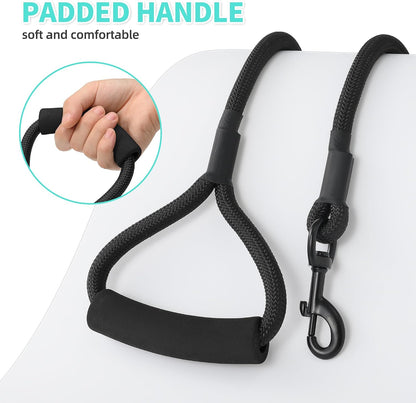 Mile High Life Dog Leash, 5FT x 1/2IN Black, with Padded Handle | Heavy-duty nylon rope leash with soft handle & steel tips. Comfortable grip for daily walks with small to large dogs.