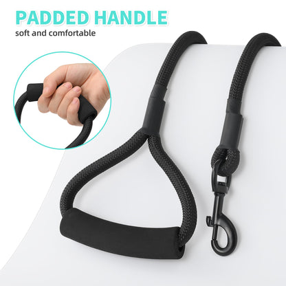 Mile High Life Dog Leash, 5FT x 1/2IN Black, with Padded Handle | Heavy-duty nylon rope leash with soft handle & steel tips. Comfortable grip for daily walks with small to large dogs.