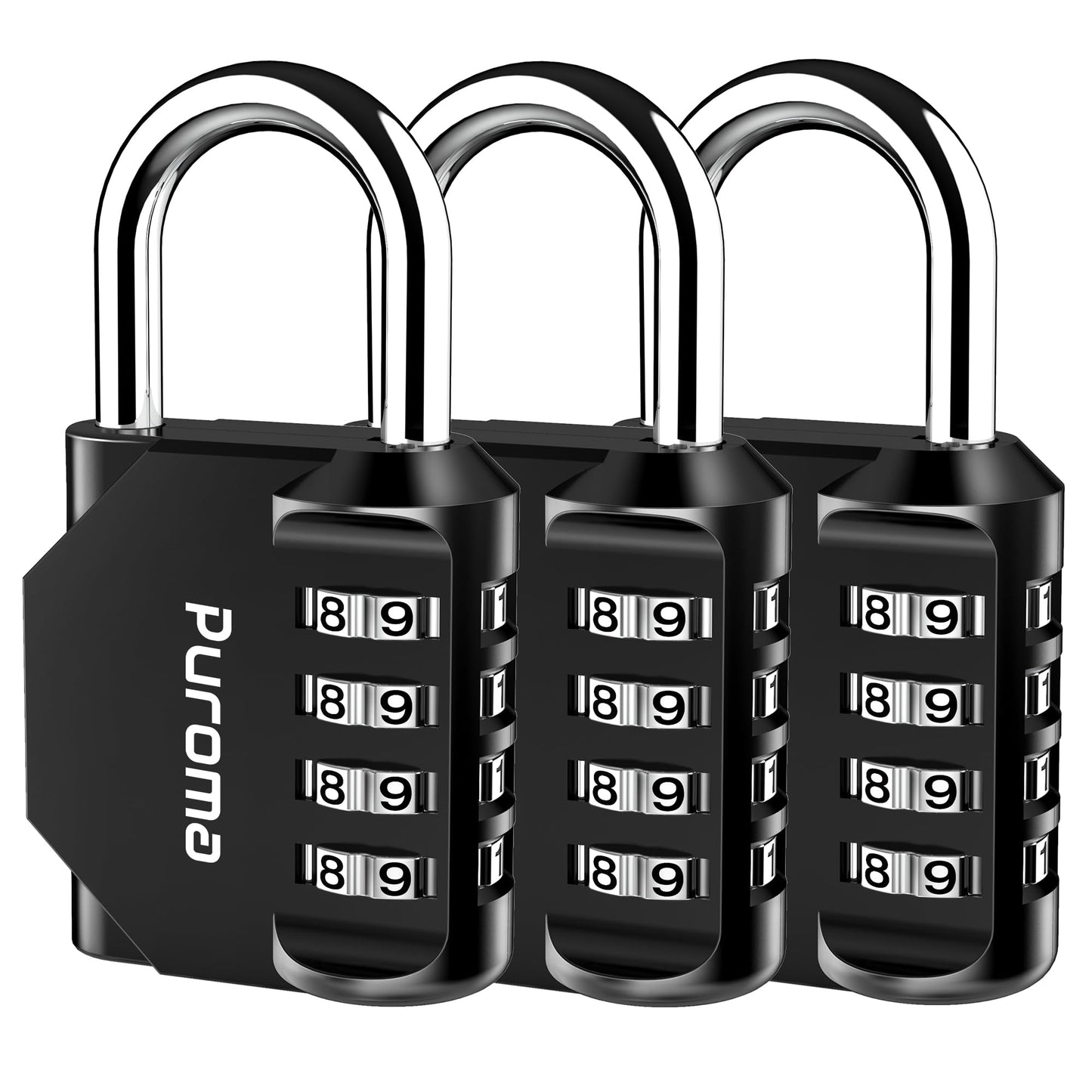 Puroma 2 Pack Combination Lock 4 Digit Padlock for School Gym Locker, Sports Locker, Fence, Toolbox, Case, Hasp Storage (Black & Code Window)