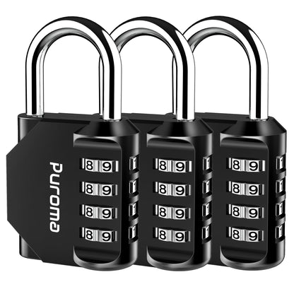 Puroma 2 Pack Combination Lock 4 Digit Padlock for School Gym Locker, Sports Locker, Fence, Toolbox, Case, Hasp Storage (Black & Code Window)