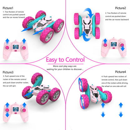 Hamdol Remote Control Car for Kids, 360° Rotating Double-Sided RC Car with LED Headlights, 4WD 2.4GHz Electric Rechargeable Toy Vehicle for Boys and Girls, Perfect Birthday