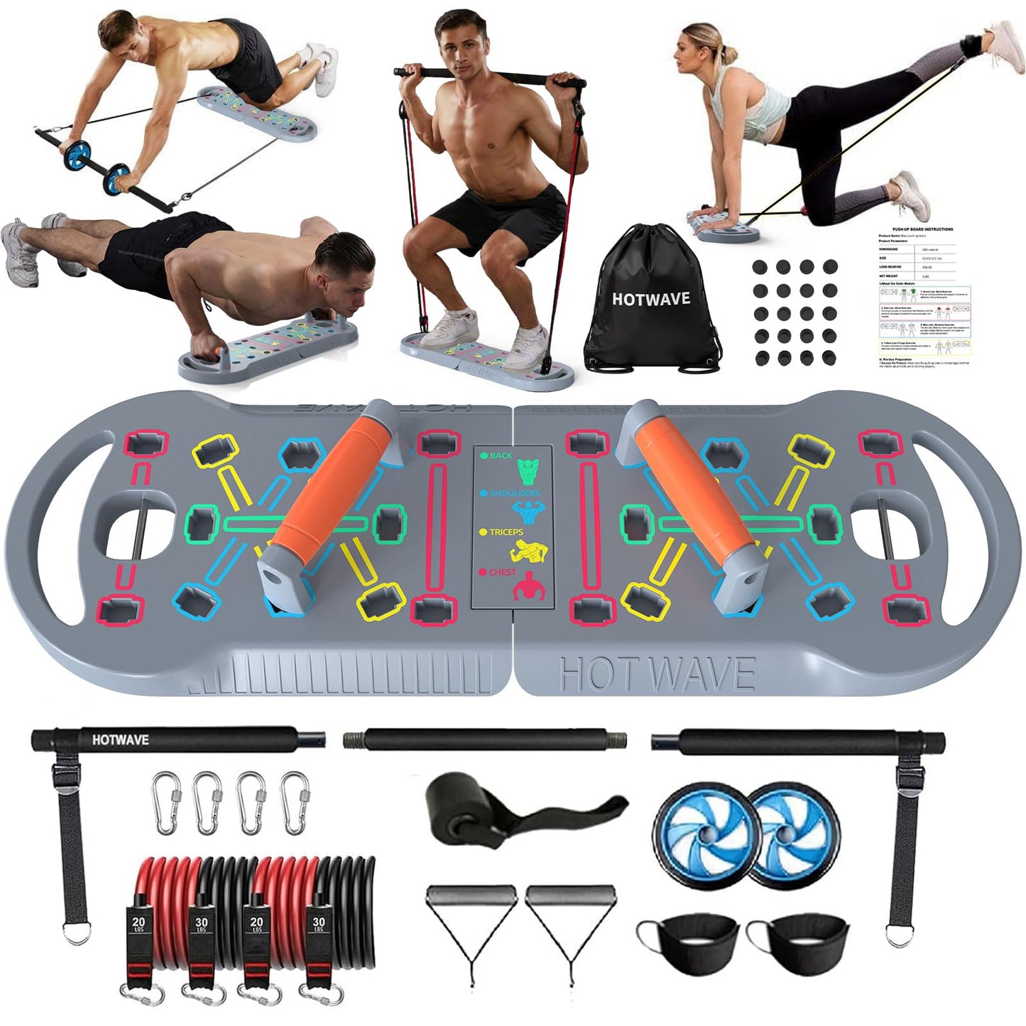 HOTWAVE Push Up Board Fitness, Portable Foldable 20 in 1 Push Up Bar at Home Gym, Pushup Handles for Floor. Professional Strength Training Equipment For Man and Women