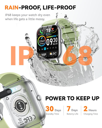 Smart Watches for Men Women, Fitness Tracker with Activity Counter/Sleep Monitor, IP68 Waterproof Smart Watch for Android iPhone iOS Compatible (Jet Black, 1.83)