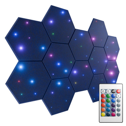 ZenSonic 12 Pack Self-adhesive Sound Proof Foam Panels for Walls 12" X 10" X 0.4" - Hexagon Acoustic Panels with Fiber Optic Starlight, Stylish Soundproof Wall Panels Absorb Noise and Wall Decor Black