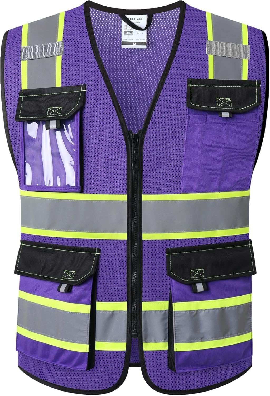 JKSafety Hi Vis Reflective Safety Vests for Men Women High Visibility Vest with Pockets Mesh Fabric Construction Safety Apparel Neon Vest for Work (220-Yellow L)
