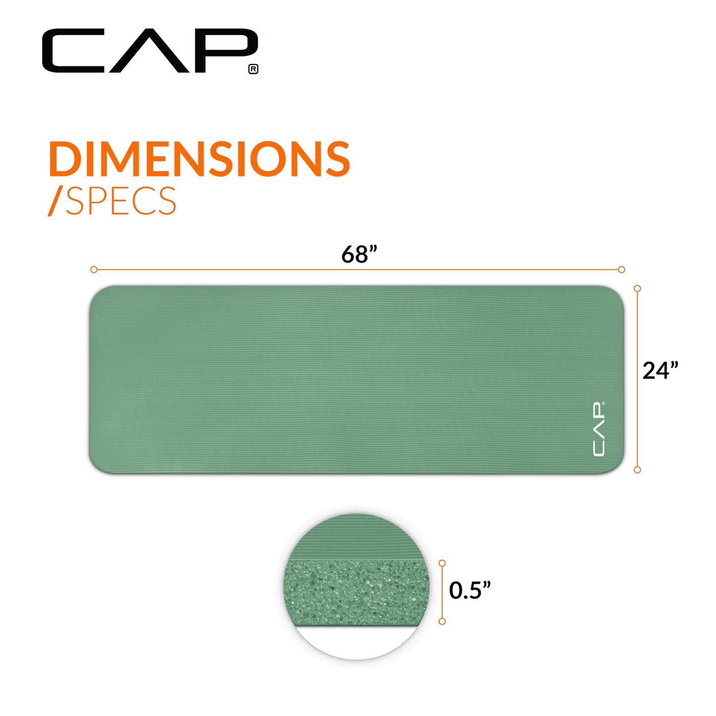 CAP Barbell 1/2-Inch High Density Exercise Yoga Mat with Strap | Multiple Options