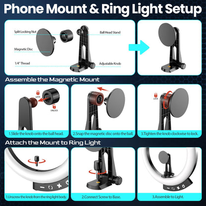UBeesize 12'' LED Ring Light with 62'' Tripod Stand, Selfie Ring Light for Video Recording, Live Streaming, TikTok & YouTube, Compatible with iPhone & Android (Black)