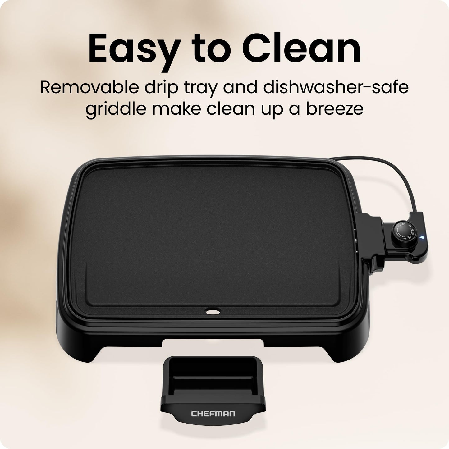Chefman XL Electric Griddle with Removable Temperature Control, Immersible Flat Top Grill, Burger, Eggs, Pancake Griddle, Nonstick Extra Large Cooking Surface, Slide Out Drip Tray, 10 x 20 Inch