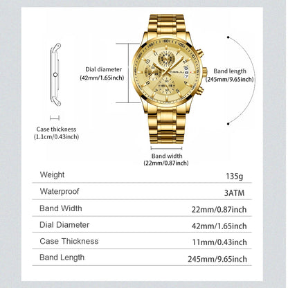 CRRJU Men's Fashion Stainless Steel Watches Date Waterproof Chronograph Wristwatches,Black Steel Band Waterproof Quartz Watch for Men