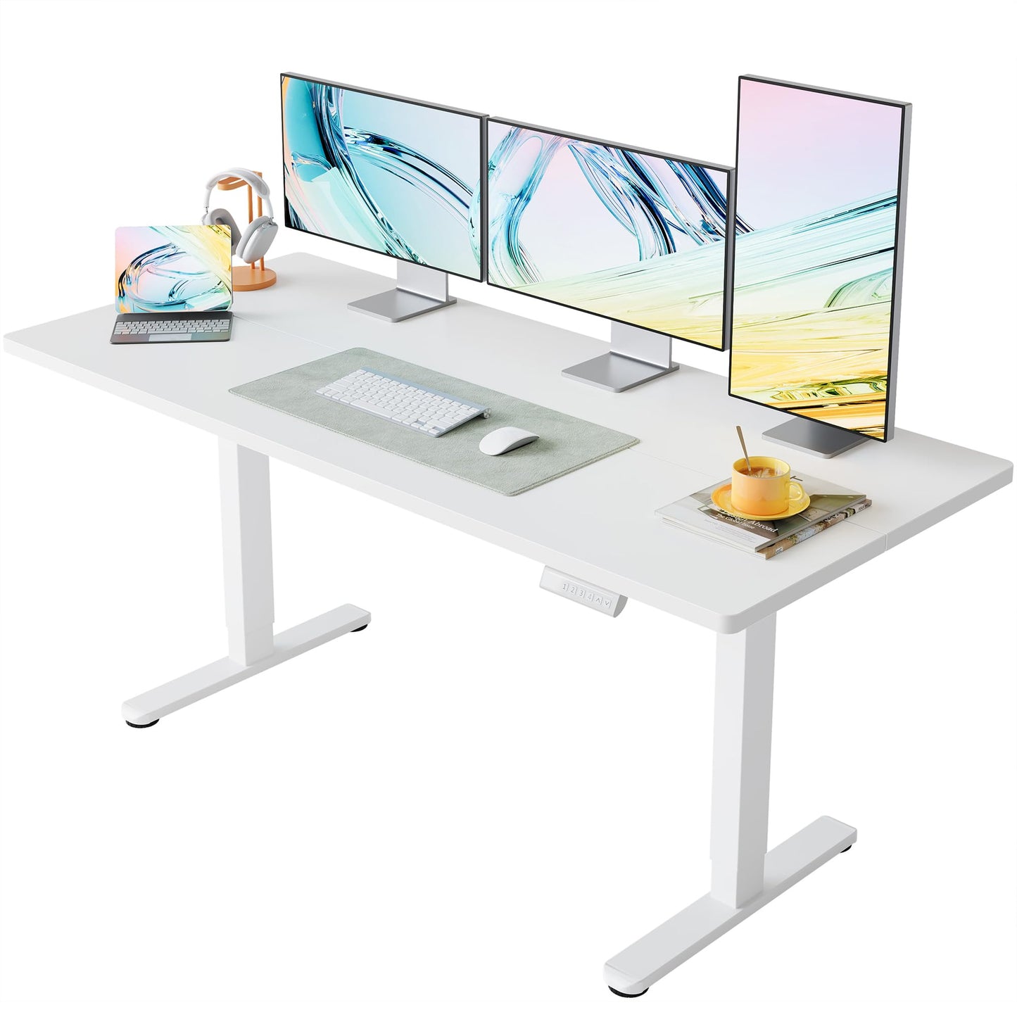 HUANUO 32" Small Electric Standing Desk Adjustable Height, 4 Memory Height Settings, Sit Stand Up Desk for Home Office & Computer Workstation, LightWalnut