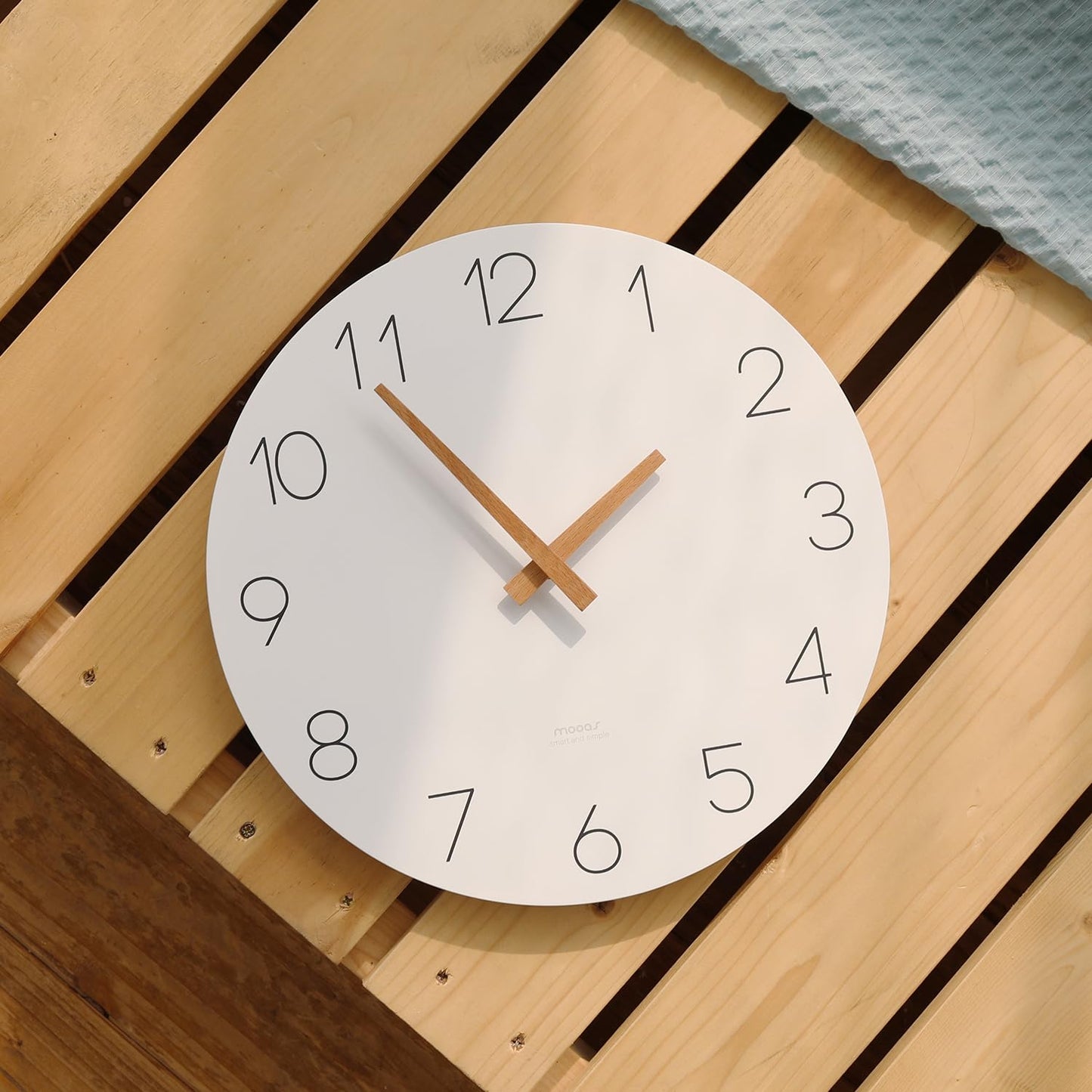 mooas Wooden Frame Flatwood Wall Clock,12" Non-Ticking Sweep Movement Decorative Battery Operated Wall Clock for Home Living Room Kitchen Bedroom Office School (Dark Brown)