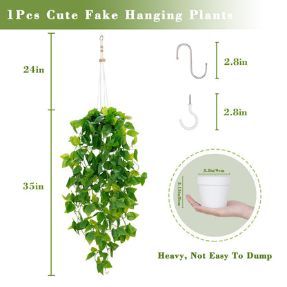 BLEUM CADE Fake Hanging Plants, 2pcs Artificial Pothos Vines Faux Plants Greenery for Wall Home Living Room Office Indoor Outdoor Decor (No Baskets)