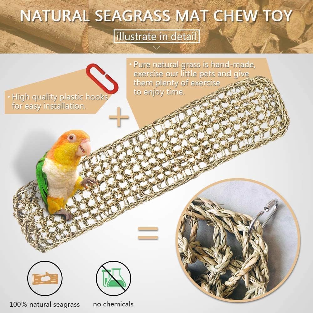 Bird Seagrass Mat 30 x 7 Inch Parrot Natural Seagrass Woven Net Hammock Parakeet Climbing Rope Ladder Mat Chew Toys Cage Accessories for Pigeon Macaw Cockatiel Conure Cockatoo Rat Bearded Dragon