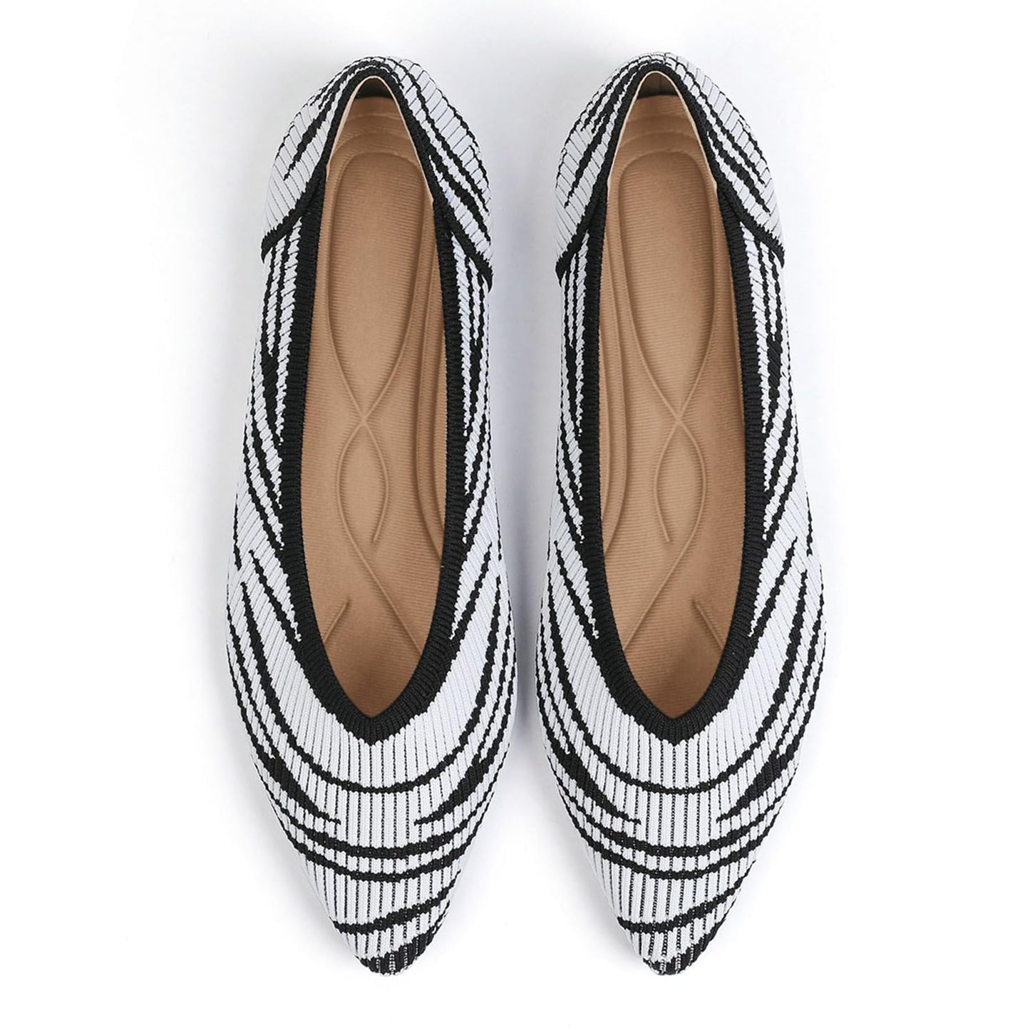 TINGRISE Women's Flats Shoes Pointed Toe Knit Ballet Comfortable Dressy Slip On Flat