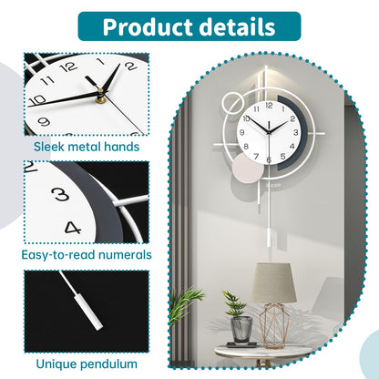 Wall Clock Decorative Large Modern Wall Clock Silent Non-Ticking Battery Operated Gold Unique Pendulum Clock for Living Room,Bedroom,Office,Kitchen,Bathroom,Wall Decor 13.8x21.9in