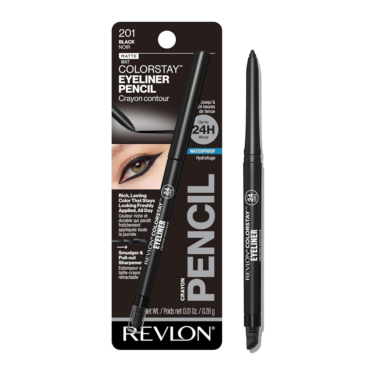 Revlon ColorStay Pencil Waterproof Eyeliner, Smudge-Proof, Eye Makeup with Built-In Sharpener, Long-Lasting, Matte Finish, 201 Black, 2 pack