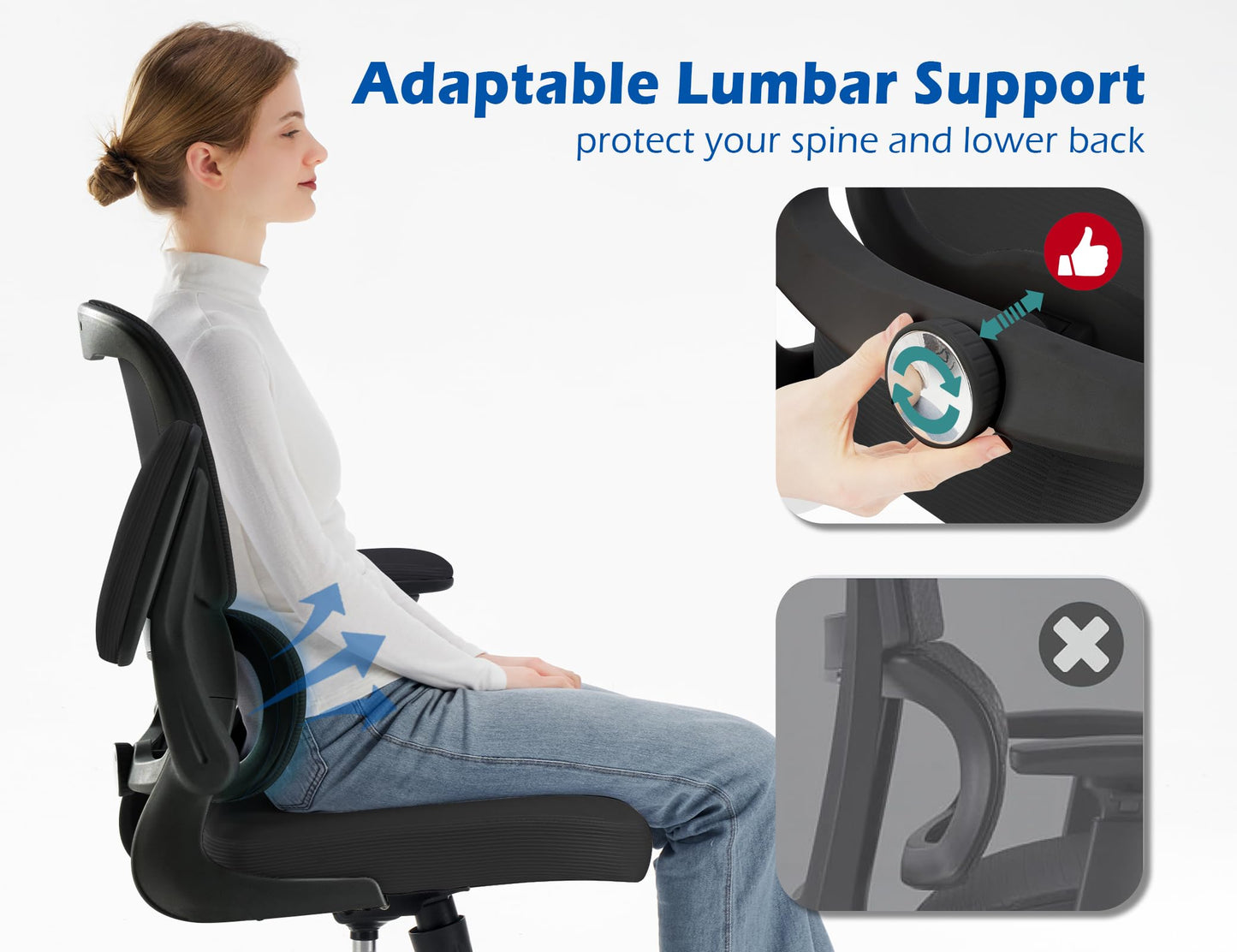 TRALT Ergonomic Office Chair - Desk Chair with Adjustable Lumbar Support Computer Chair - Mesh Comfy Chair with Flip-up Armrests - Gaming Chairs for Adults Home Office (Leather, White)