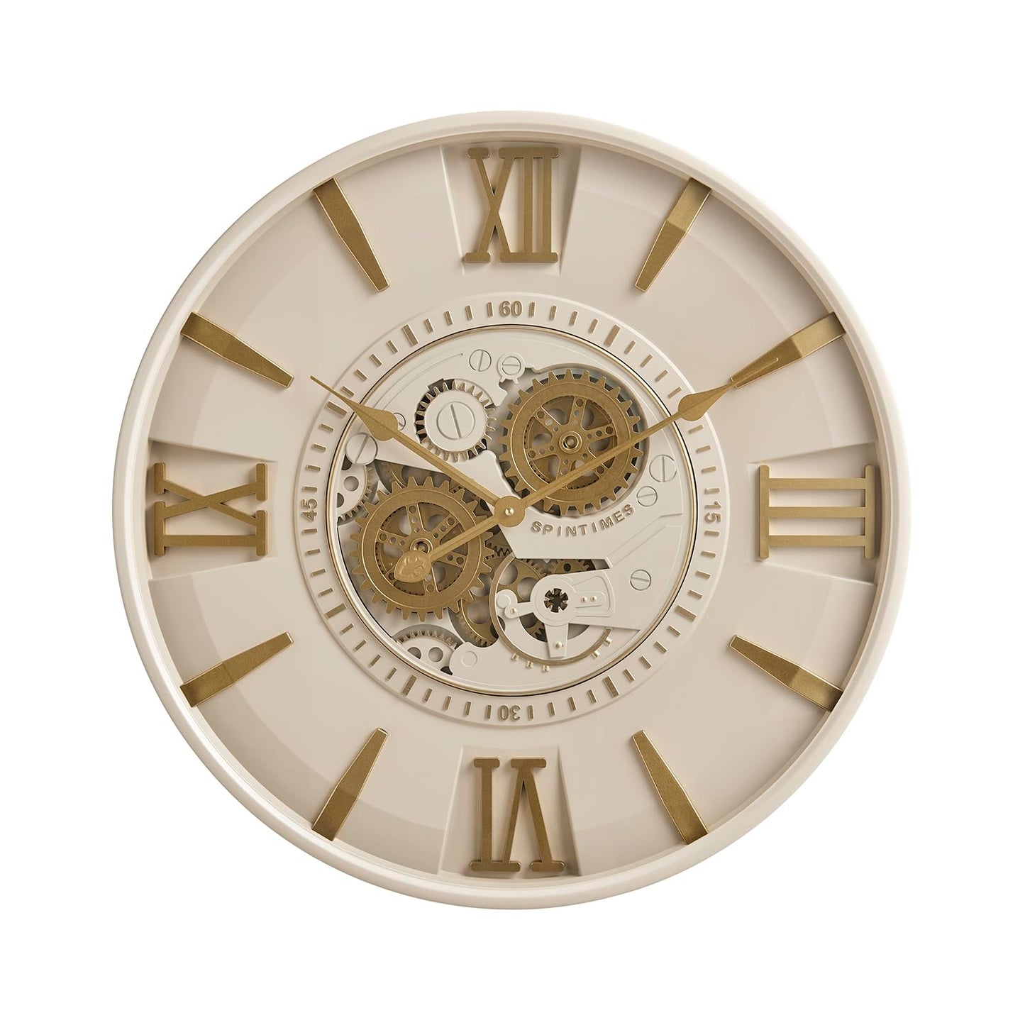 CLXEAST Mid Century Minimalist Modern Wall Clocks,24 Inch Wall Clock with Moving Gears, Large Cream Gold Wall Clocks for Living Room Decor,House Warming Gifts New Home