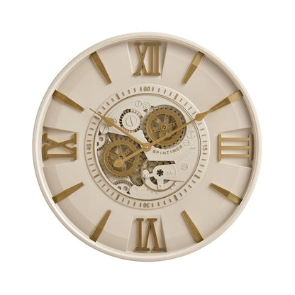 CLXEAST Mid Century Minimalist Modern Wall Clocks,24 Inch Wall Clock with Moving Gears, Large Cream Gold Wall Clocks for Living Room Decor,House Warming Gifts New Home