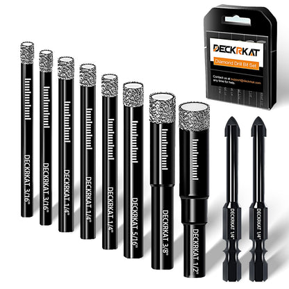 7 Piece Diamond Drill Bits Set, Core Drill Bits for Hard Materials - Tiles Ceramics Glass Stones – Built in Coolant, Fast Dry Drilling - Sizes 3/16" 1/4" 5/16" 3/8" 1/2" - Round Shank, Storage Case