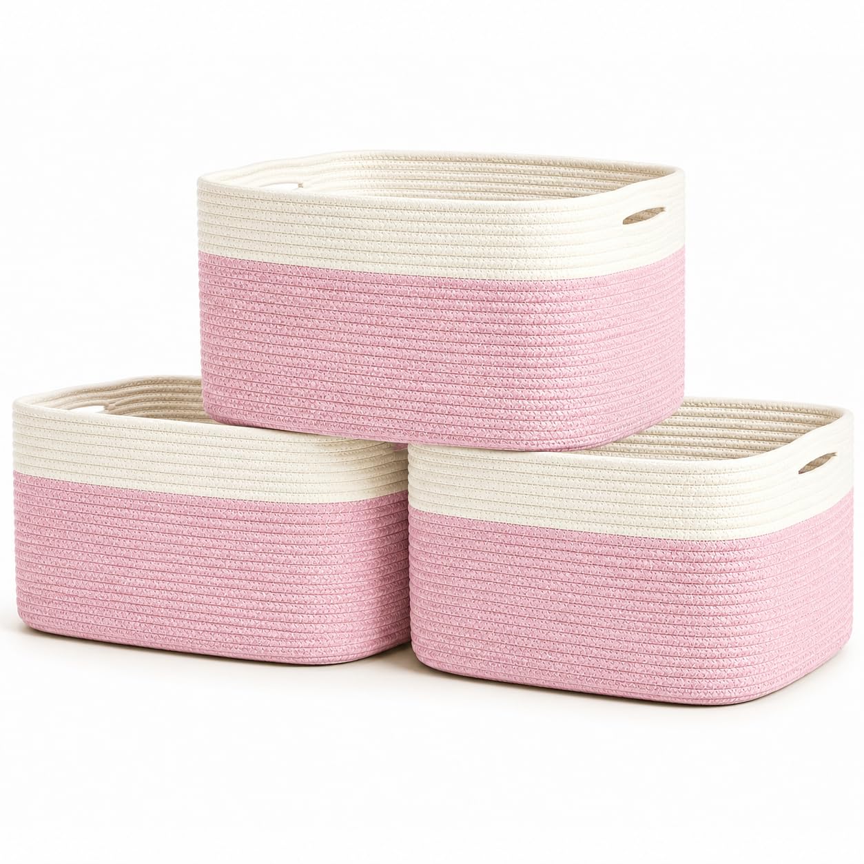 Light Honey Cotton Rope Baskets for Shelves, Set of 3 - 15"×10"×9½" - Woven Storage Baskets for Organizing - Closet, Nursery, Bedroom, Playroom - Toys, Books, Towels, Clothes