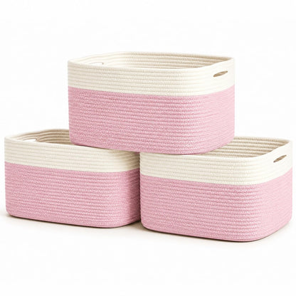 Light Honey Cotton Rope Baskets for Shelves, Set of 3 - 15"×10"×9½" - Woven Storage Baskets for Organizing - Closet, Nursery, Bedroom, Playroom - Toys, Books, Towels, Clothes