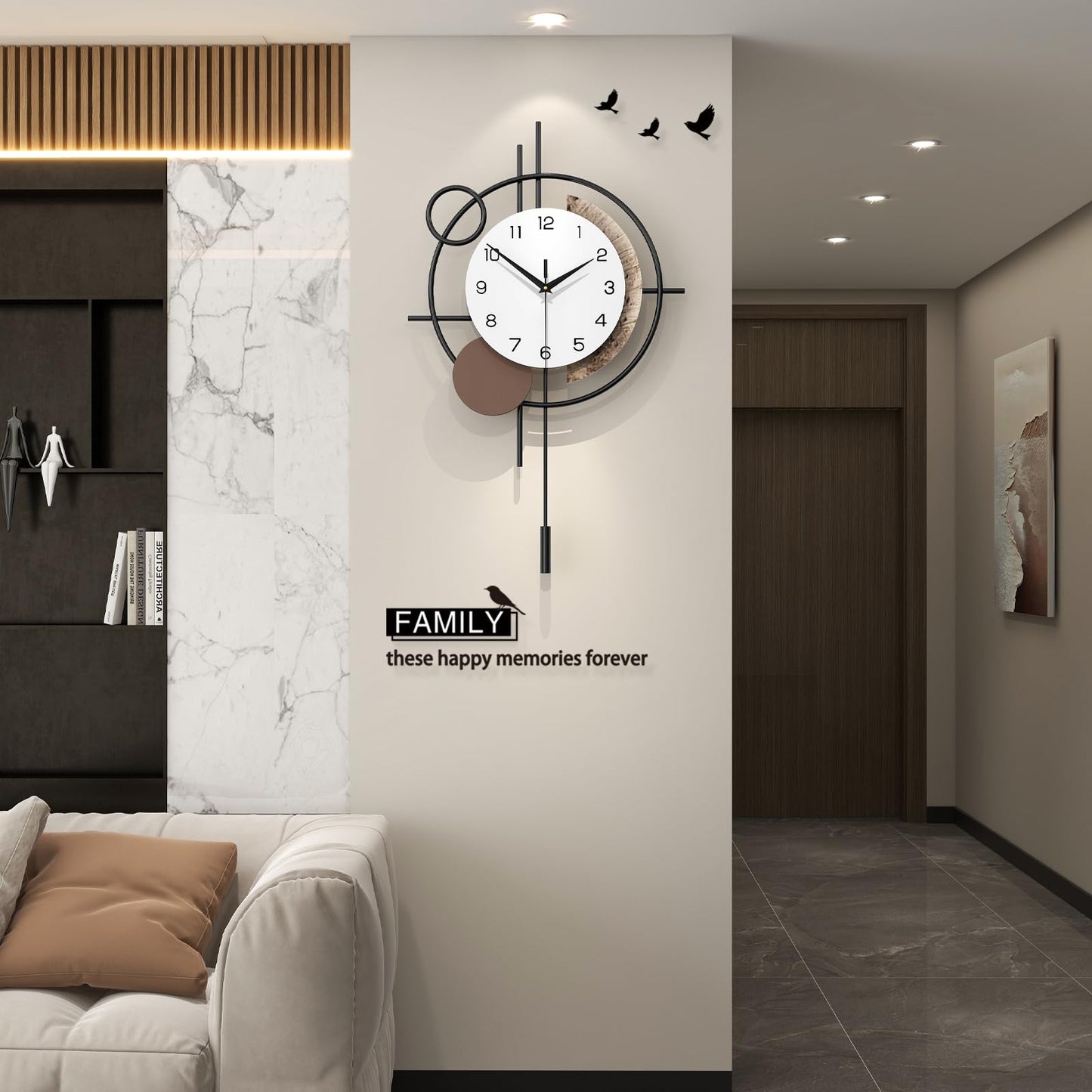 Wall Clock Decorative Large Modern Wall Clock Silent Non-Ticking Battery Operated Gold Unique Pendulum Clock for Living Room,Bedroom,Office,Kitchen,Bathroom,Wall Decor 13.8x21.9in