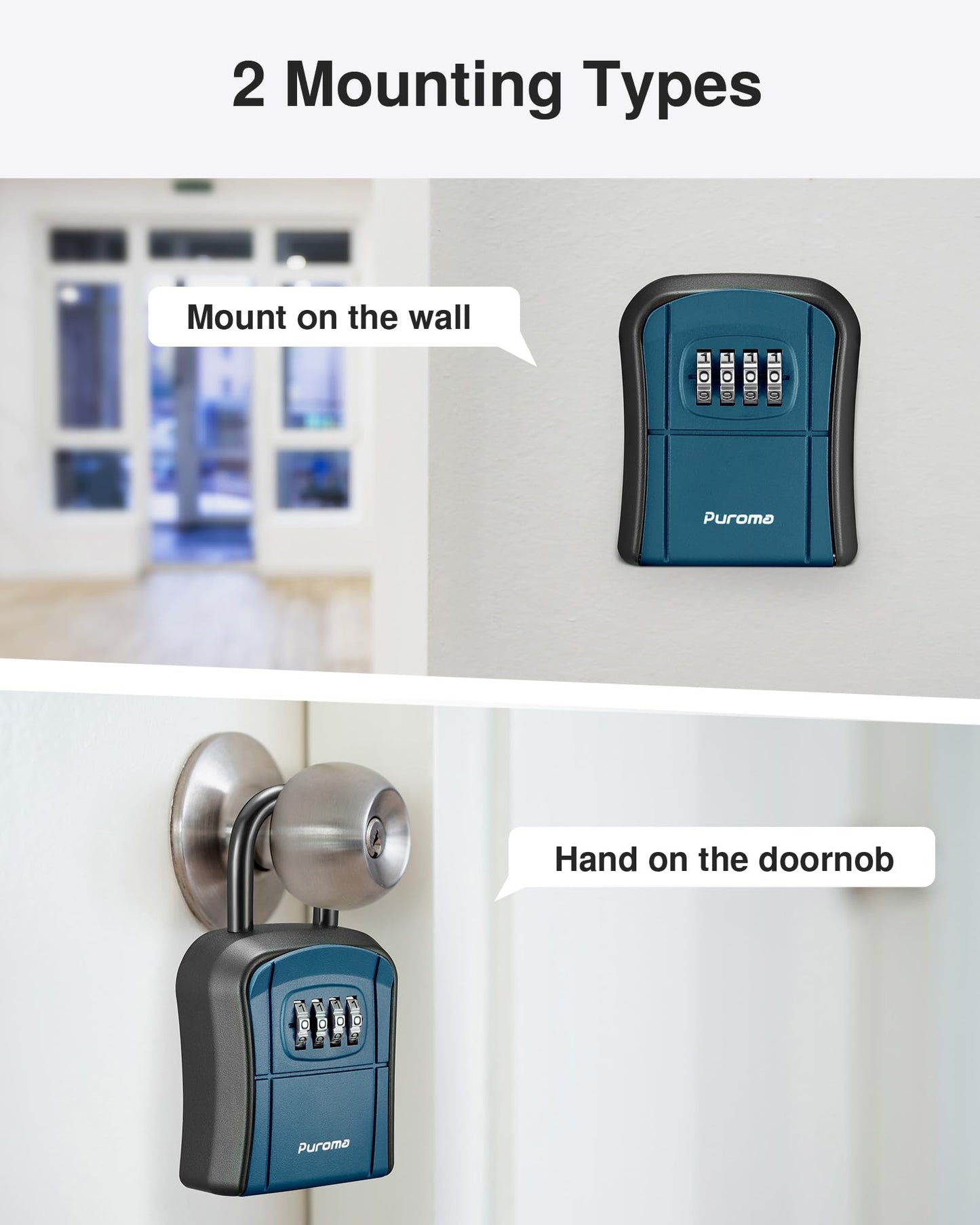 Puroma Key Lock Box, Portable Combination Lockbox Wall-Mounted Key Storage Box for House Keys, Resettable Code Safe Security Lock Box for Home, Office, Apartment Spare Key Storage (1 Pack, Gray)