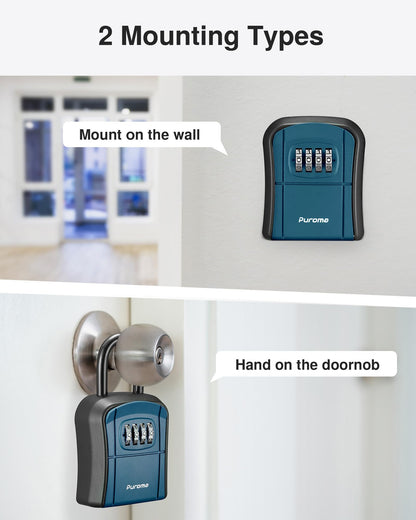 Puroma Key Lock Box, Portable Combination Lockbox Wall-Mounted Key Storage Box for House Keys, Resettable Code Safe Security Lock Box for Home, Office, Apartment Spare Key Storage (1 Pack, Gray)