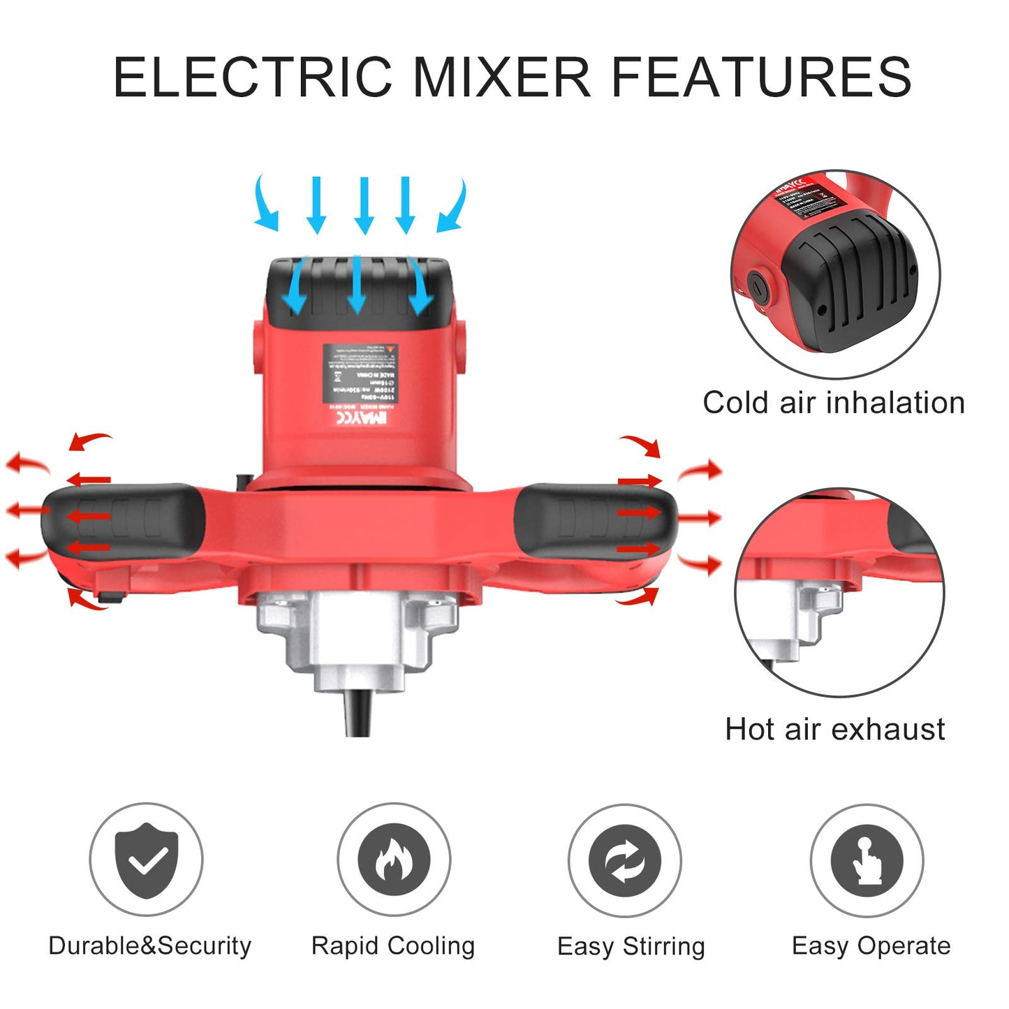 IMAYCC Handheld Cement Mixer, Portable Concrete Mixer,110V 6 Speed Mixing Drill, 2100W Drill Mixer for mud,Motar,Paint, Grout, Plaster,Thinset etc.