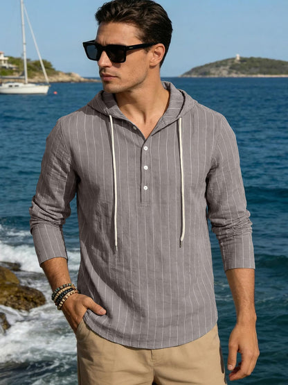 Mens Cotton Linen Hoodies Long Sleeve Button Down Shirts Casual Hawaiian Beach Yoga Sweatshirts