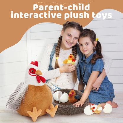 MaoGoLan 8Pcs Chicken Stuffed Animals, Stuffed Hen Plush Toys with Babies Chickens and Eggs, Nest House Plush Set, Cute and Soft Farm Stuffed Animals Gift for Kids