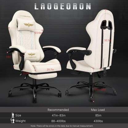 Ergonomic Gaming Chair, RGB LED Lights Computer Chairs with Retractable Footrest, 400 lbs Lumbar Support Linked Armrests Gamer Chair High Back Heavy Duty Video Game Chairs (Black Red)
