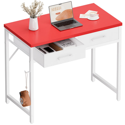 Pamray 32 Inch Small Computer Desk with 2 Drawers for Bedroom Study Writing Home Office Table for Small Spaces White