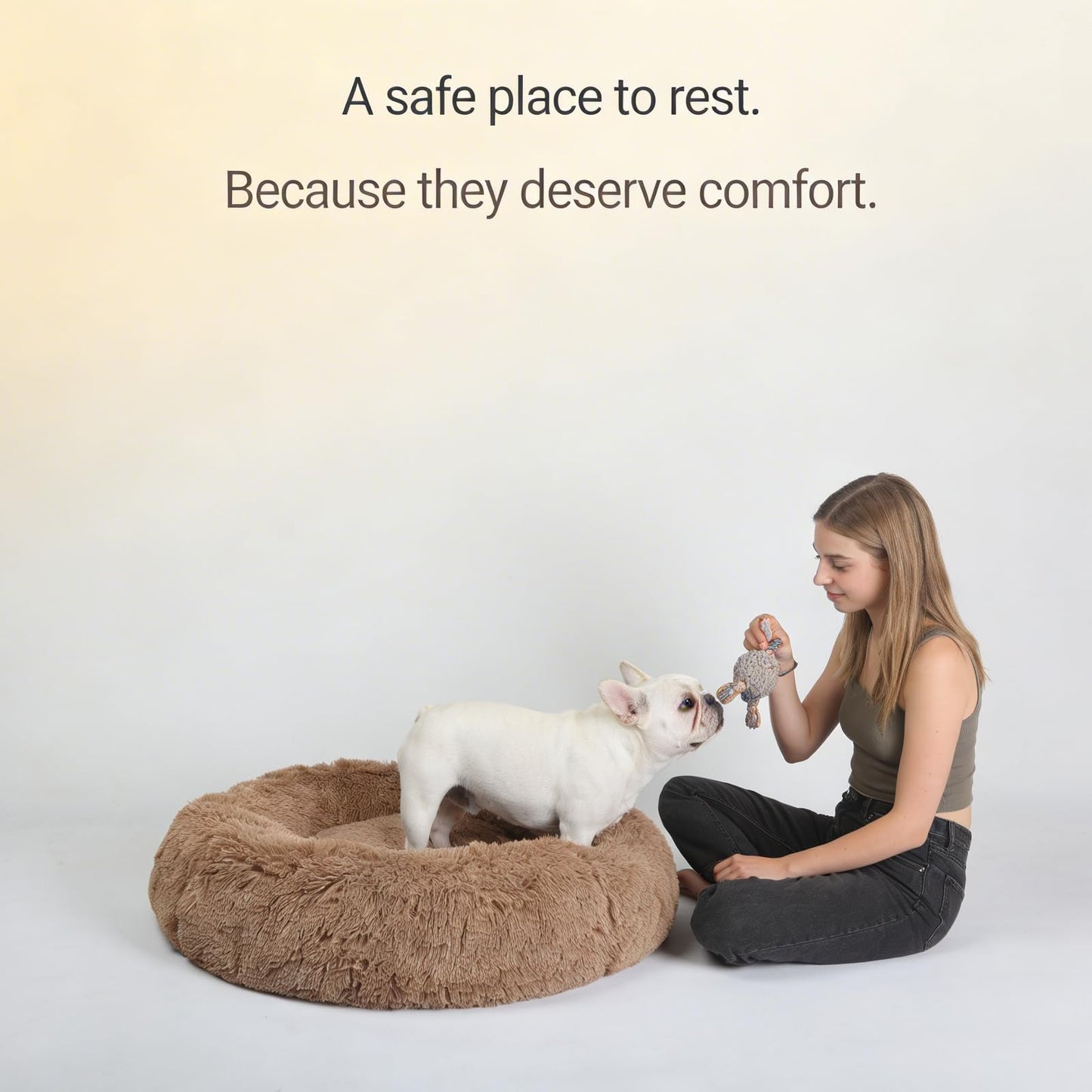Small Calming Dogs Bed for Small Dogs Anti-Anxiety Machine Washable Fluffy Luxury Anti-Slip Waterproof Mute Base Warming Cozy Soft Pet Puppy Round Bed
