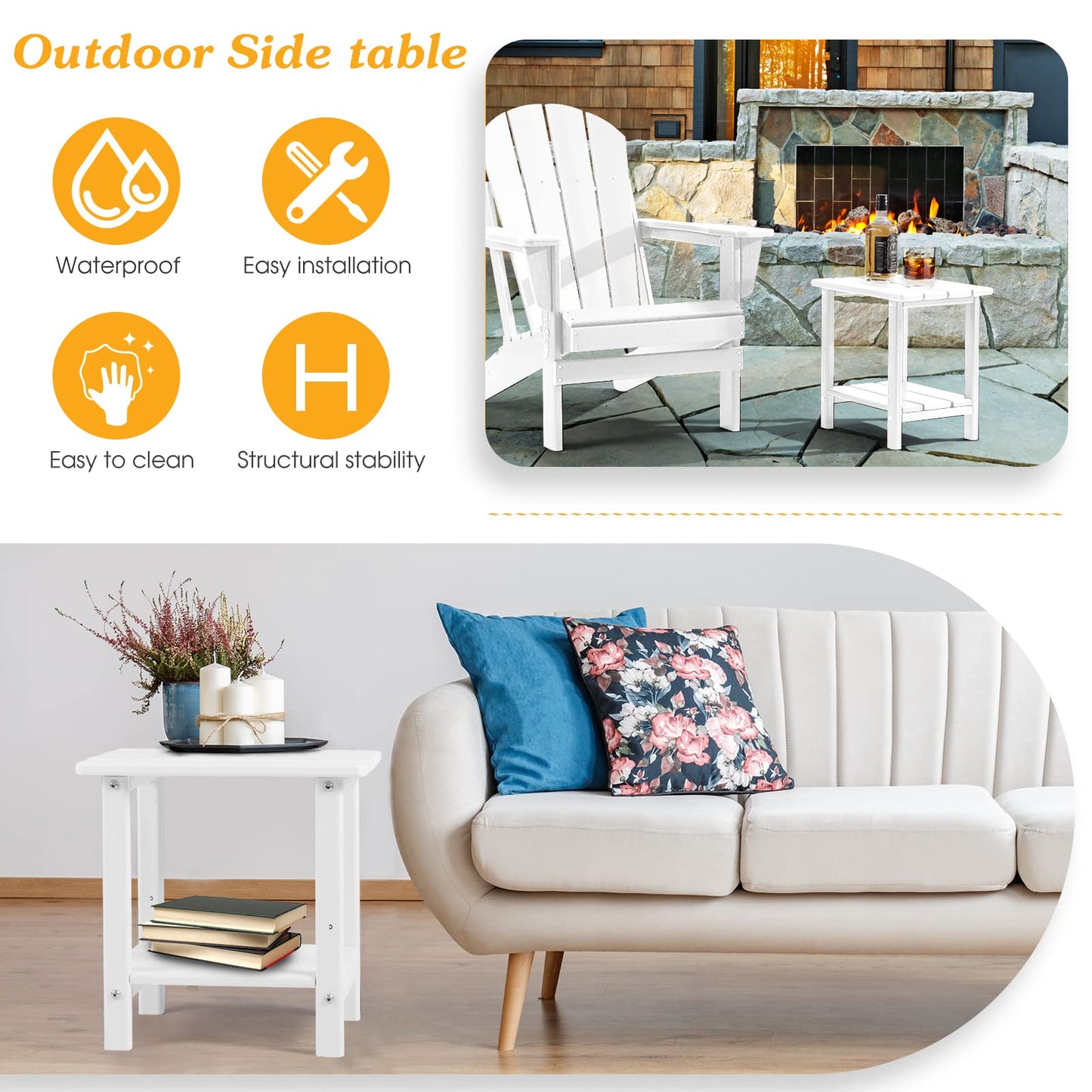 Apolimi Adirondack Outdoor Side Table, 2-Tier Sturdy Patio End Table Weather Resistant, 16.5" Solid Side Table for Patio, Pool, Porch