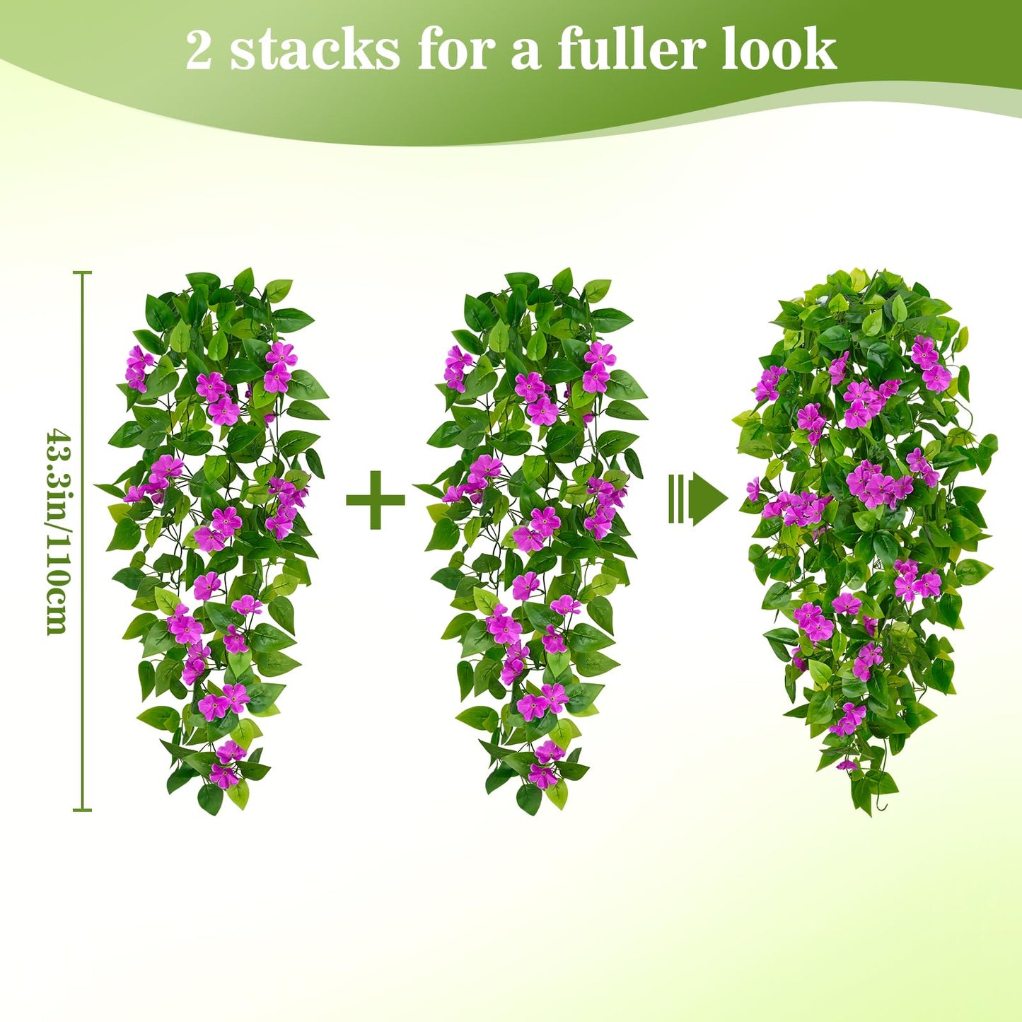 BLEUM CADE Fake Hanging Plants, 2pcs Artificial Pothos Vines Faux Plants Greenery for Wall Home Living Room Office Indoor Outdoor Decor (No Baskets)