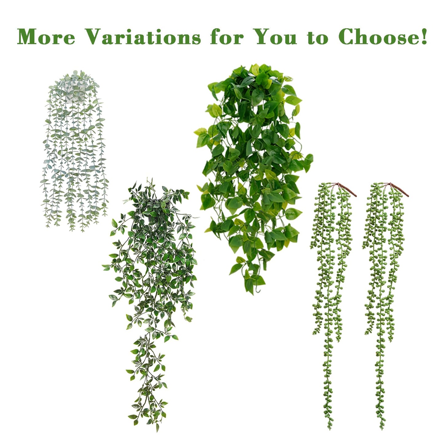 BLEUM CADE Fake Hanging Plants, 2pcs Artificial Pothos Vines Faux Plants Greenery for Wall Home Living Room Office Indoor Outdoor Decor (No Baskets)