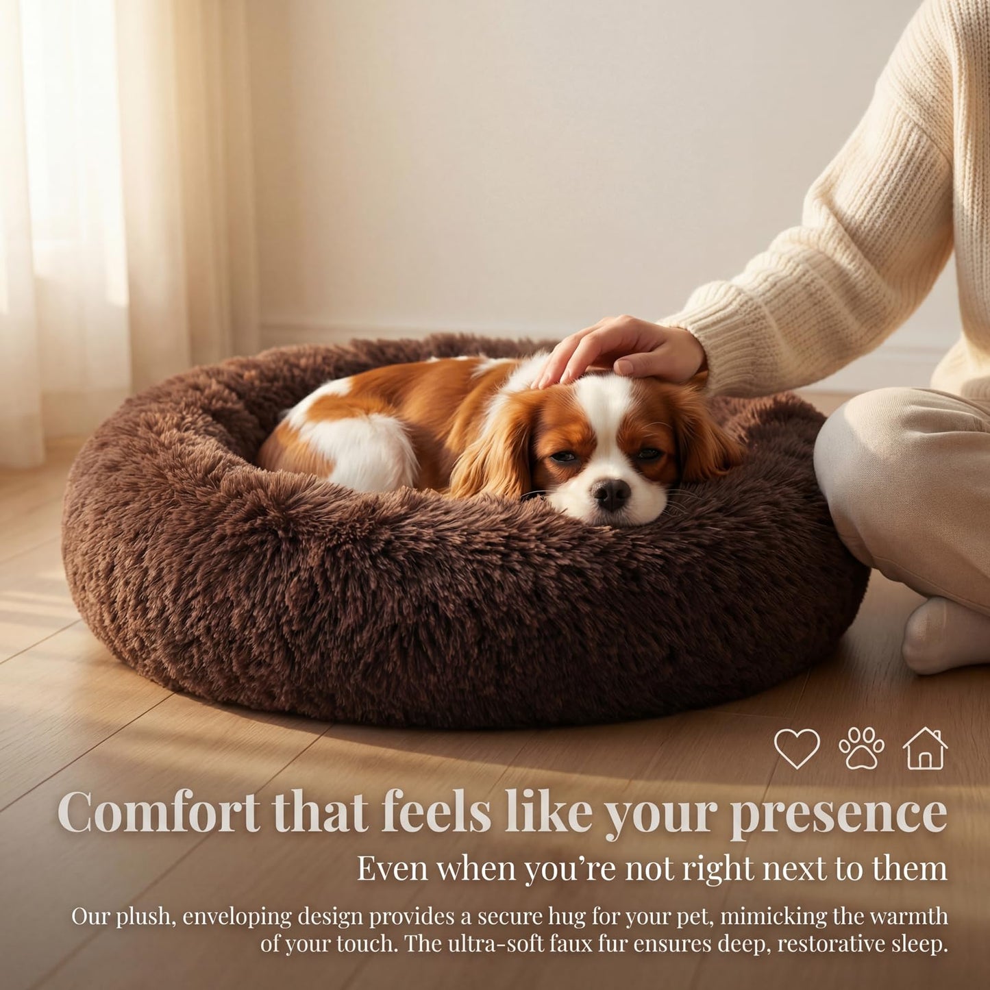 Small Calming Dogs Bed for Small Dogs Anti-Anxiety Machine Washable Fluffy Luxury Anti-Slip Waterproof Mute Base Warming Cozy Soft Pet Puppy Round Bed