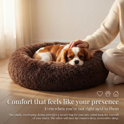 Small Calming Dogs Bed for Small Dogs Anti-Anxiety Machine Washable Fluffy Luxury Anti-Slip Waterproof Mute Base Warming Cozy Soft Pet Puppy Round Bed