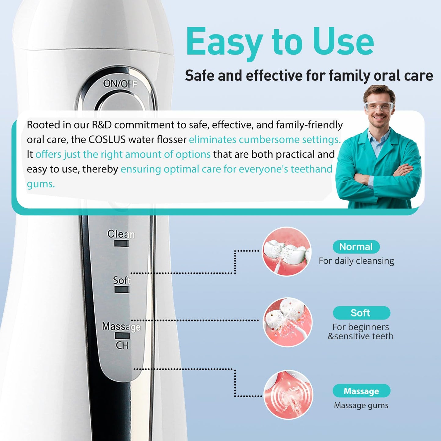 COSLUS ADA Accepted Water Dental Flosser Teeth Pick C20: Portable Cordless Oral Irrigator 300ML Rechargeable Travel Irrigation Cleaner IPX7 Waterproof Electric Flossing Machine, Professional Set Black