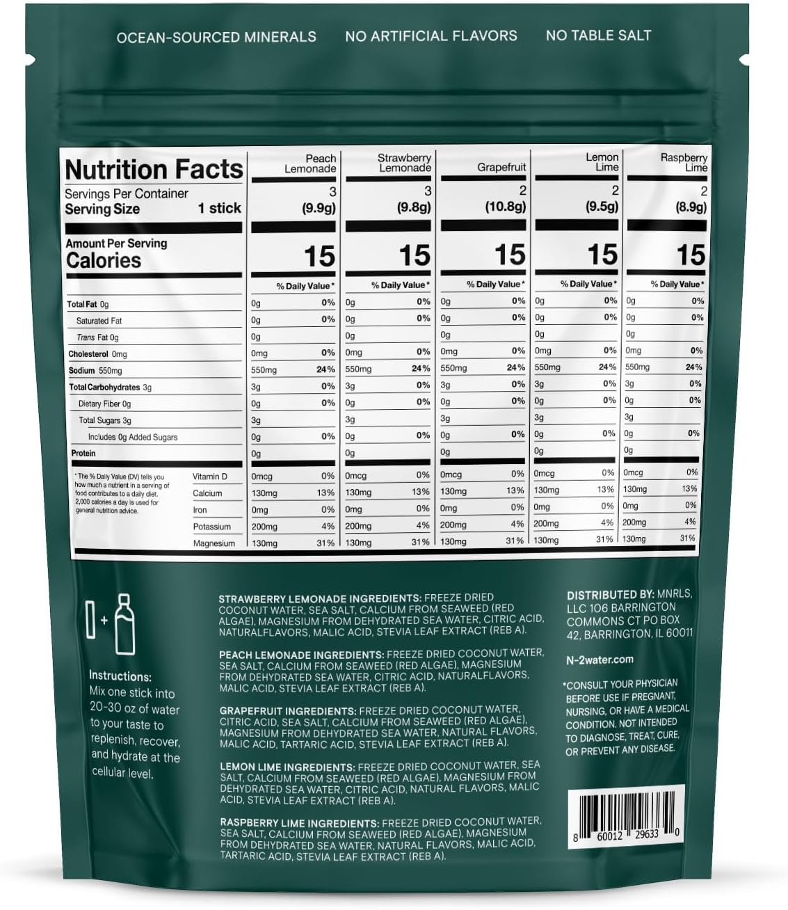 Mineral Hydration Packets – Electrolyte Powder Drink Mix with Calcium, Magnesium, Potassium – No Added Sugar, Natural Ingredients - Variety Pack (12 Packets)